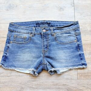 Y2K Rue21 Low Rise Denim Cutoff Shorts Light Wash Frayed Raw Hem Festival 5/6